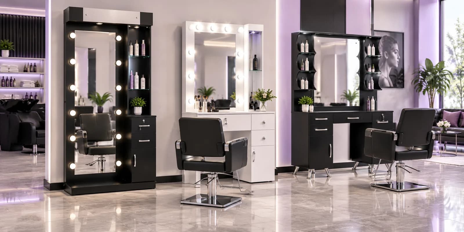 Mobiliario ELESS en barbería profesional para espejo para barbería.