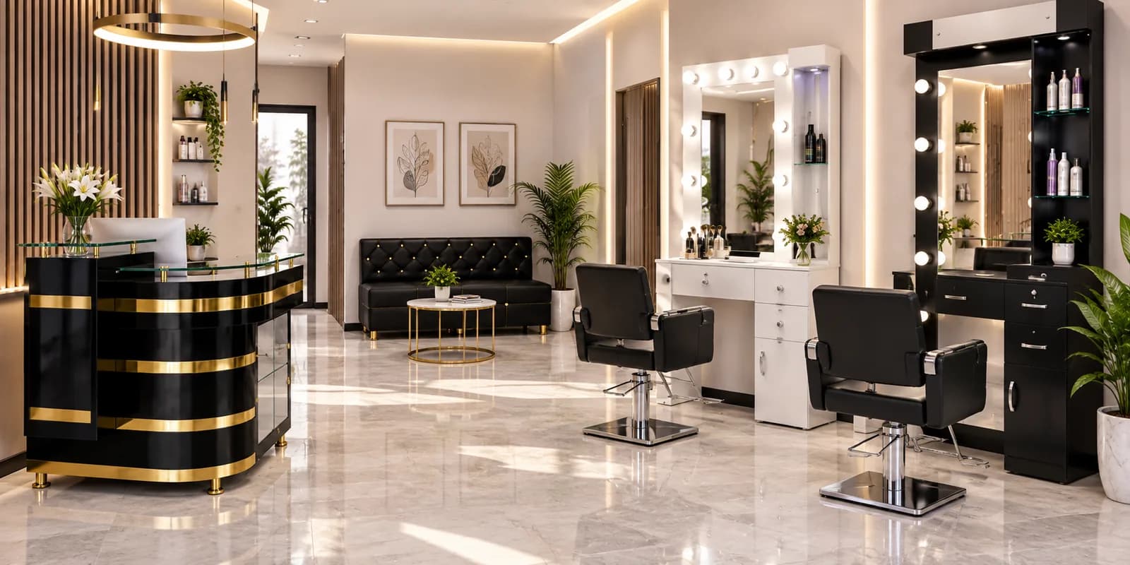 Mobiliario ELESS en barbería profesional para diseño de barbería moderna.