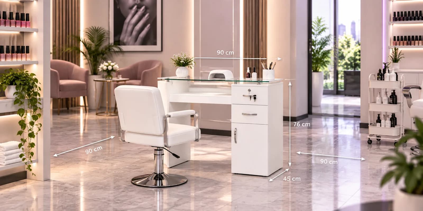 Mobiliario ELESS en salón de belleza para recepción para salón de belleza.