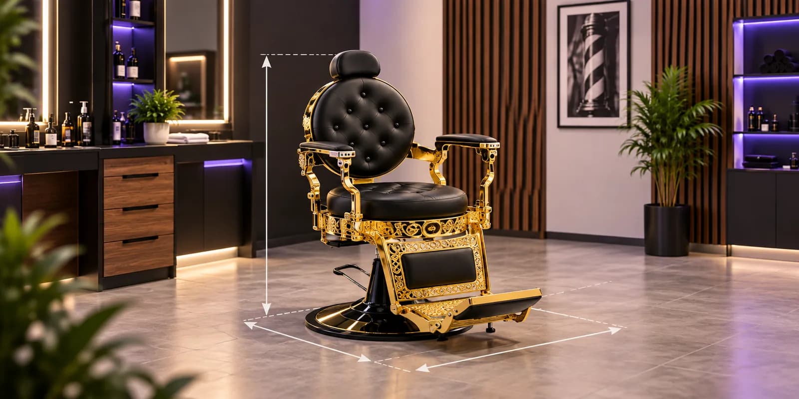 Mobiliario ELESS en barbería profesional para medidas sillón de barbería.