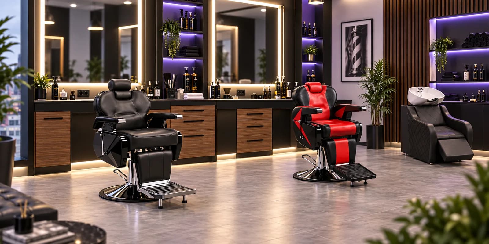 Mobiliario ELESS en barbería profesional para estación de barbería.