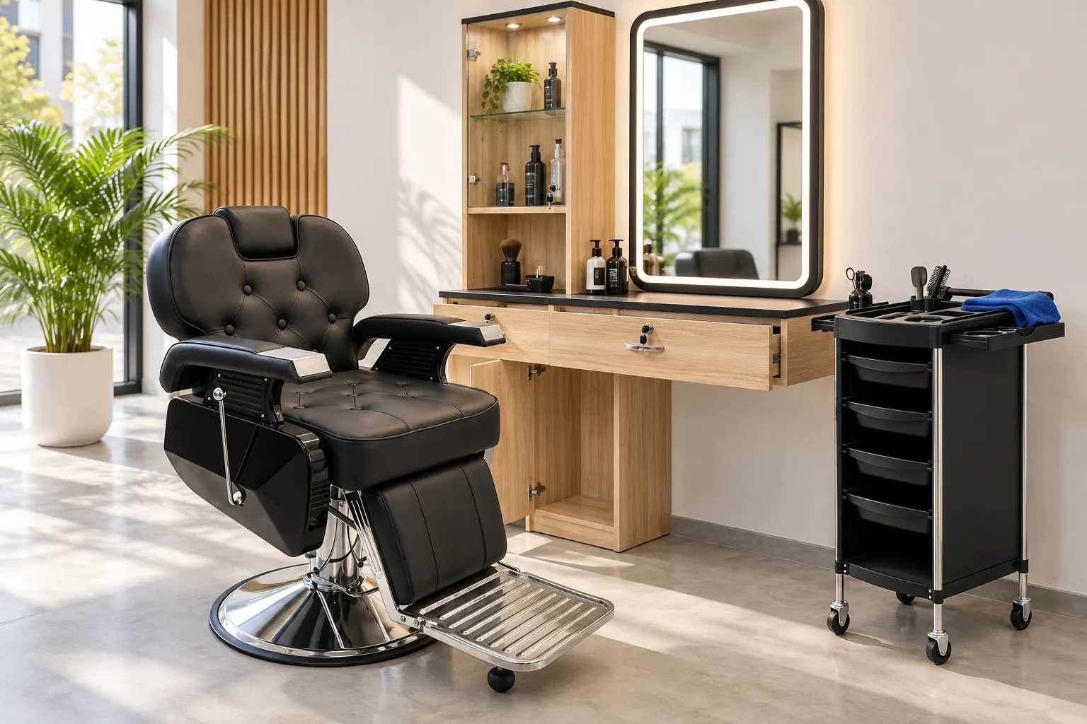 Un puesto de barbería completo
